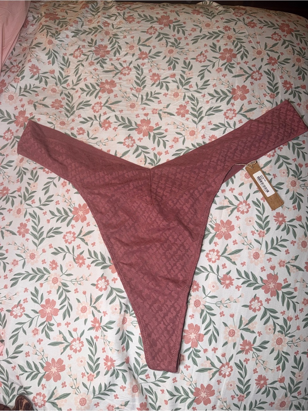 Skims Size 3x Berry Logo Mesh Thong Panty Women’s NWT